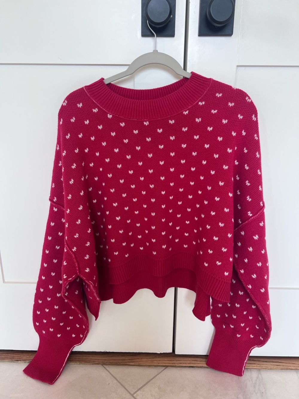 Free People Red white Crewneck crop Sweater